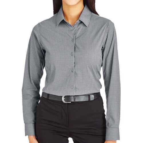CrownLux Performance® Ladies' Tonal Mini Check Woven Shirt Thumbnail