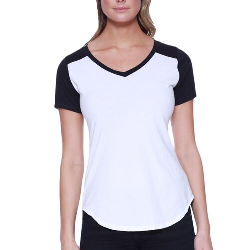 Ladies' CVC Varsity V-Neck T-Shirt Thumbnail