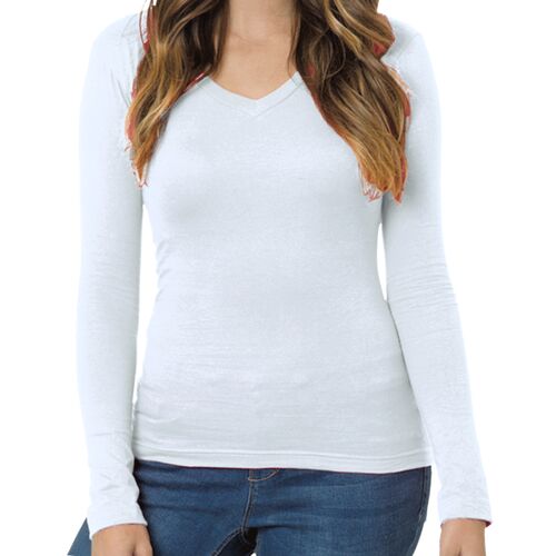 Ladies' USA Made Long-Sleeve Deep V-Neck T-Shirt Thumbnail